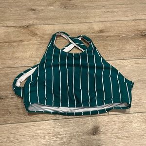 Cupshe, small, green, stripped, backless, halter, swim top, padded